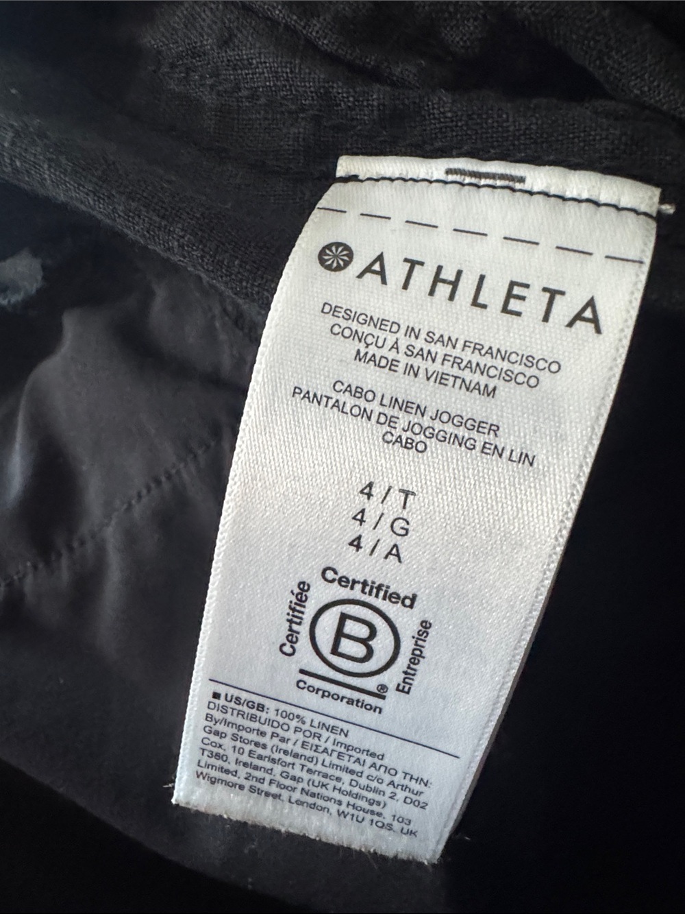 Athleta Cabo Linen Jogger Pants Size 4 Black 100% Linen Pull On - Picture 5 of 5